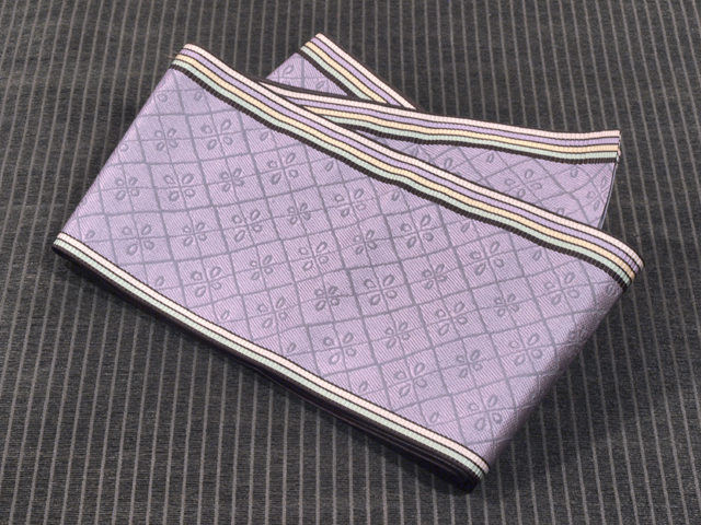 ★【本場筑前博多織】縞に業平菱文 半巾帯 半幅帯 小袋帯 浴衣帯 井上絹織　TALH02012風楽