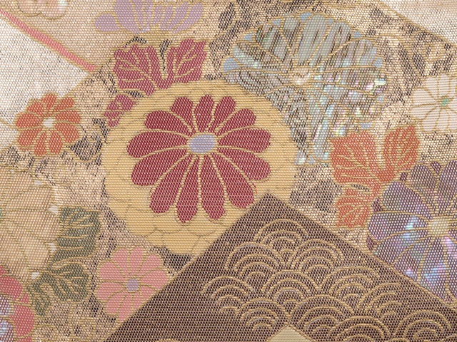 袋帯　箔　螺鈿　　藤　桜　菊 袋帯箔螺鈿藤桜菊