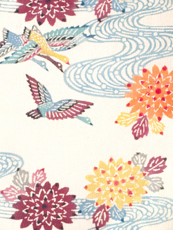 紅型 流水に鳥花文 名古屋帯の生地の拡大