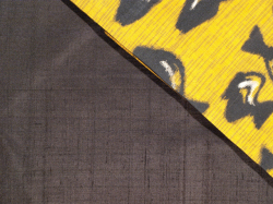 銘仙 黄色地に瓶文 名古屋帯の裏地のアップ