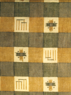 和更紗（明治） 格子縞に源氏香文 名古屋帯の生地の拡大